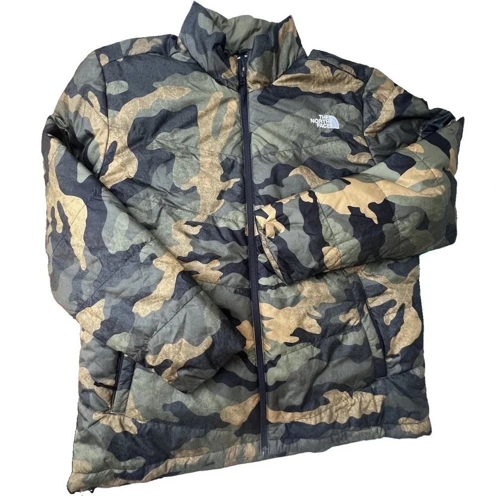The North Face Mens XL Camo Puffer Jacket Insulated Full Zip Woodland Green